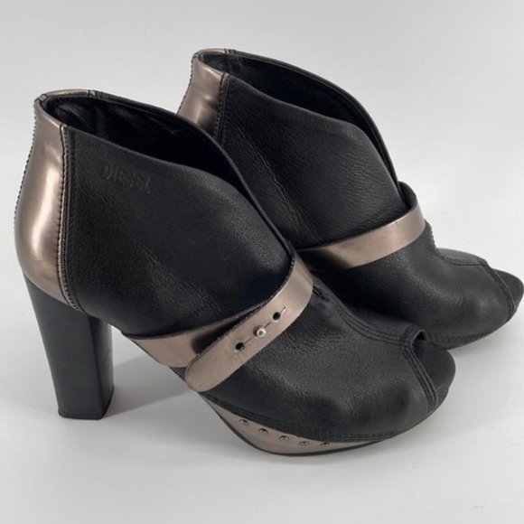 DIESEL leather Folie peep toe bootie boot platform black anthracite - Picture 3 of 14